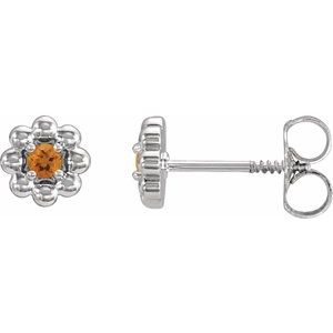 Sterling Silver Natural Citrine Petite Flower Beaded Earrings