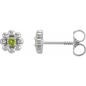 Sterling Silver Natural Peridot Petite Flower Beaded Earrings