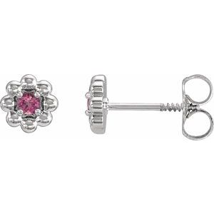 Sterling Silver Natural Pink Tourmaline Petite Flower Beaded Earrings