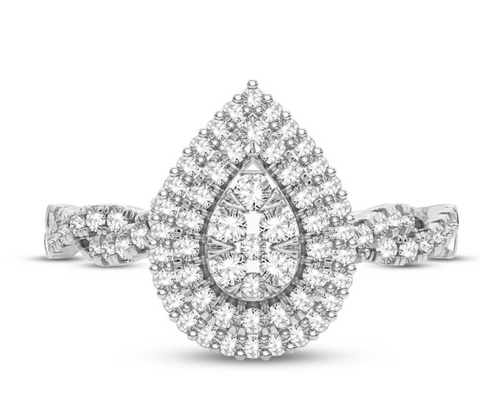 14K Double Halo Pear Shaped Diamond Engagement Ring