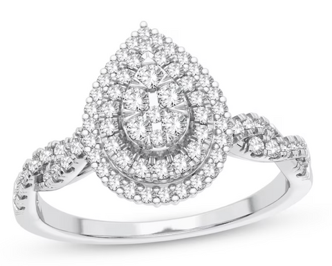 14K Double Halo Pear Shaped Diamond Engagement Ring