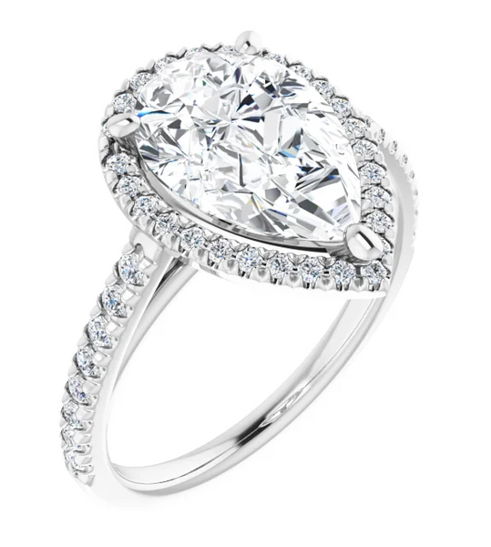 14K White Pear French-Set Engagement Ring