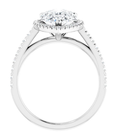 14K White Pear French-Set Engagement Ring