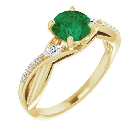 14K Yellow Gold Twisted Emerald Engagement Ring