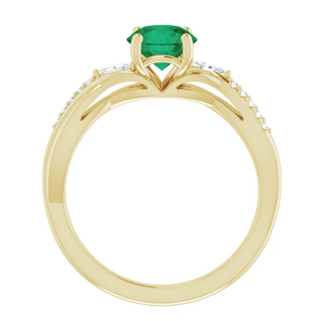 14K Yellow Gold Twisted Emerald Engagement Ring