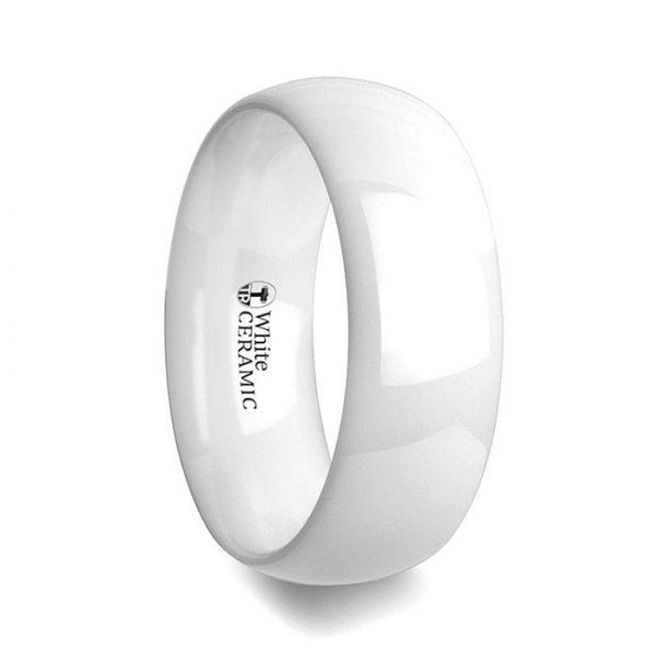 IVORY Domed Polish Finished White Ceramic Ring - 6mm