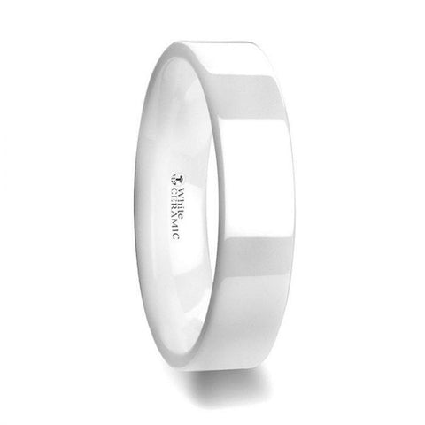 LUCENT Flat Polish Finished White Ceramic Wedding Ring - 6mm