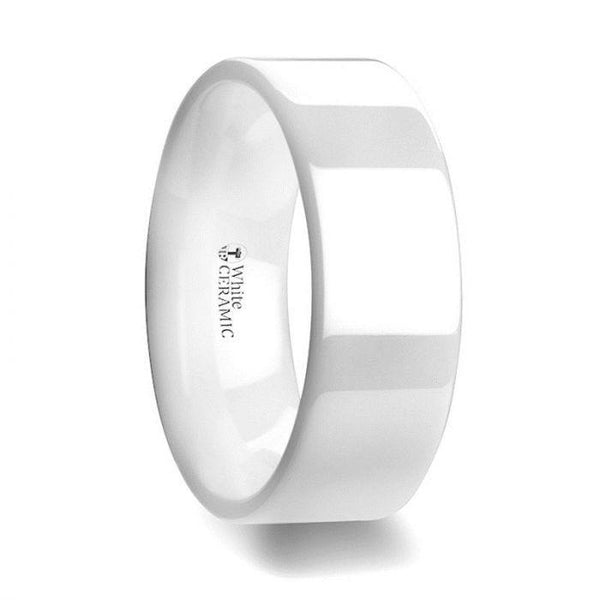 LUCENT Flat Polish Finished White Ceramic Wedding Ring - 6mm