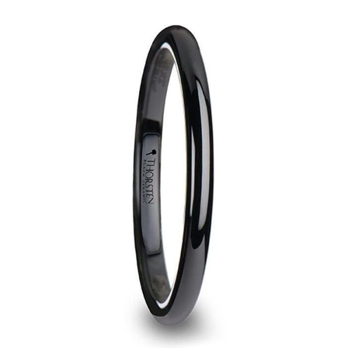 LANDON Domed Polish Finished Black Ceramic Ring - 2mm