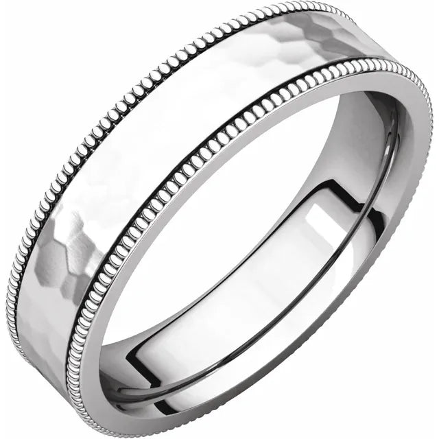 Hammered Silver 5 mm Milgrain Edge Comfort-Fit Flat Band Size 9