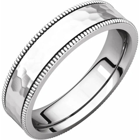Hammered Silver 5 mm Milgrain Edge Comfort-Fit Flat Band Size 9