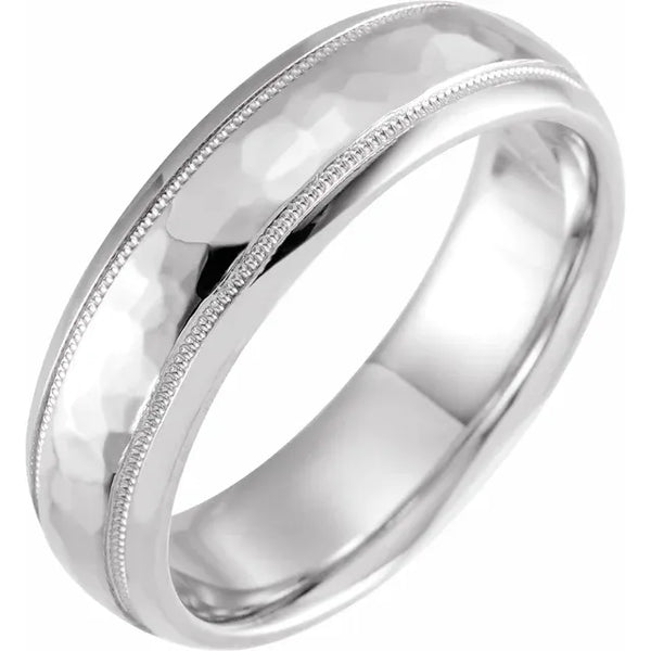 Continuum Hammered Silver 6 mm Milgrain Edge Comfort-Fit Half Round Band size 10