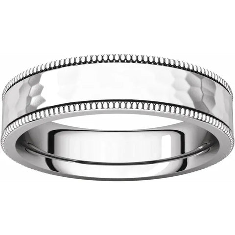 Hammered Silver 5 mm Milgrain Edge Comfort-Fit Flat Band Size 9