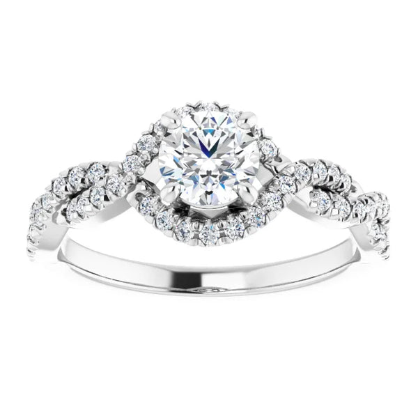 14k Twisted Halo Diamond Engagement Ring