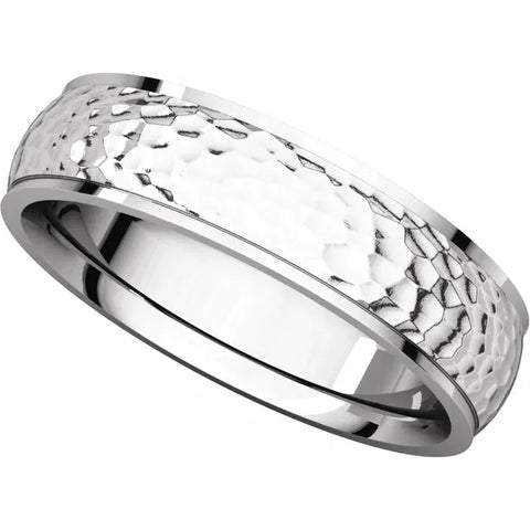 Golf Hammered Silver 5 mm Stepped-Edge Comfort-Fit Half Round Band Size 9