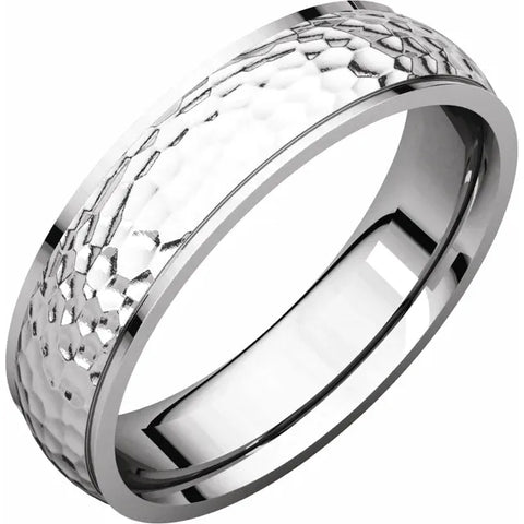Golf Hammered Silver 5 mm Stepped-Edge Comfort-Fit Half Round Band Size 9