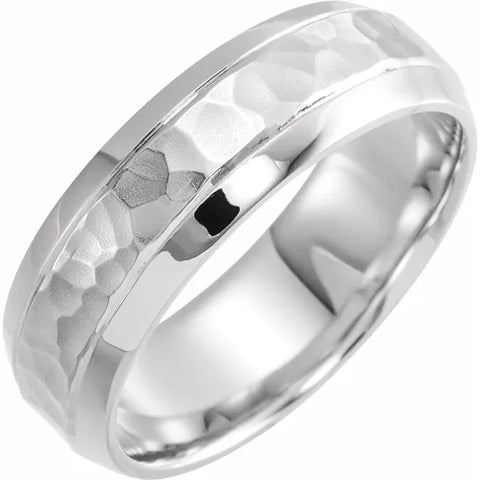 Continuum Hammered Silver 7 mm Beveled-Edge Comfort-Fit Half Round Band Size 10