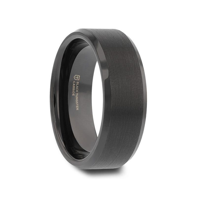 ELISE Black Tungsten Ring with Polished Beveled Edges and Brush Finished Center