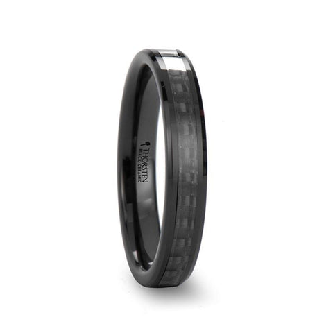 ONYX Black Carbon Fiber Inlaid Black Ceramic Wedding Band - 4mm