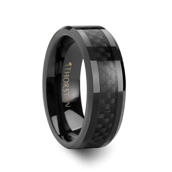 ONYX Black Carbon Fiber Inlaid Black Ceramic Wedding Band - 4mm