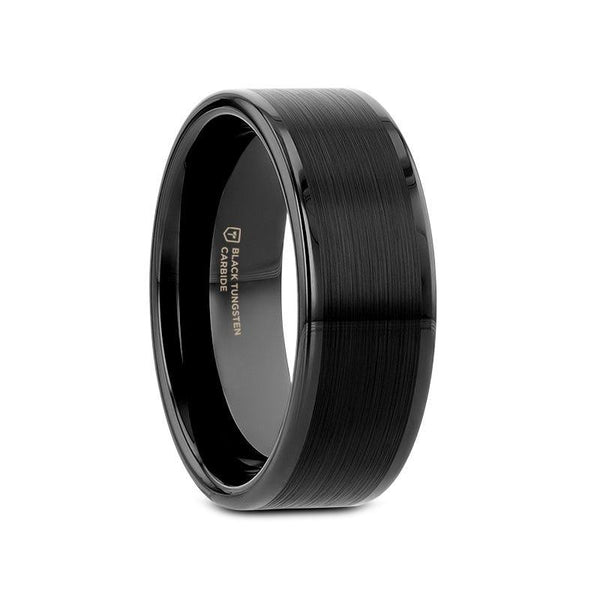 VULCAN Flat Black Tungsten Ring with Brushed Center & Polished Edges