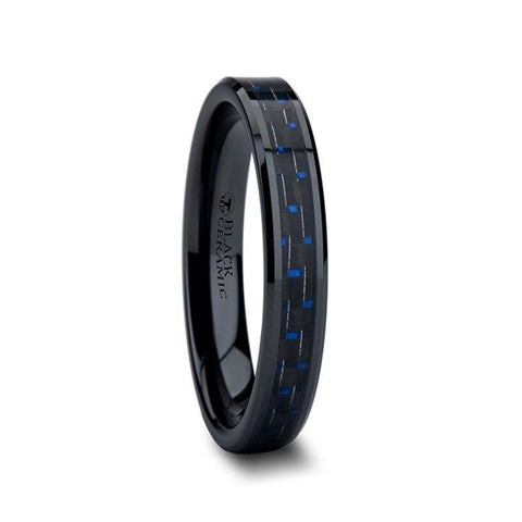 AVITUS Black Beveled Ceramic Ring with Blue & Black Carbon Fiber Inlay - 4mm