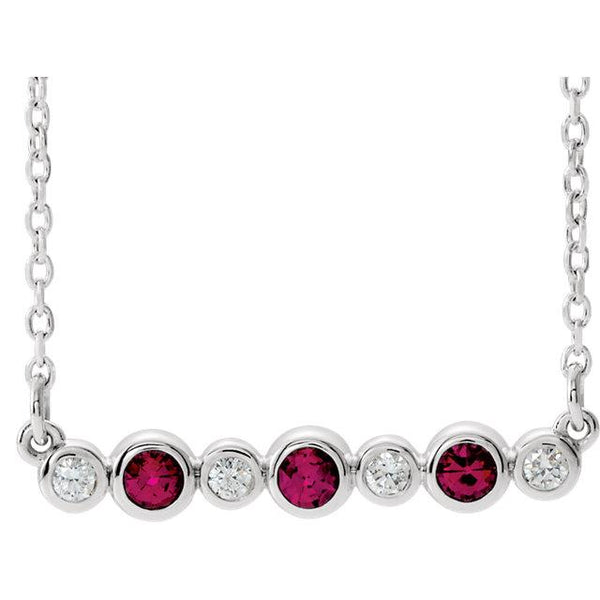 Ruby & .08 CTW Diamond Bezel-Set Bar 16-18" Necklace - Moijey Fine Jewelry and Diamonds