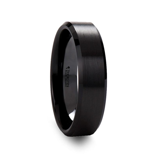 Black Ceramic Wedding Band with Beveled Edges and a Brushed Finish - Moijey Fine Jewelry and Diamonds