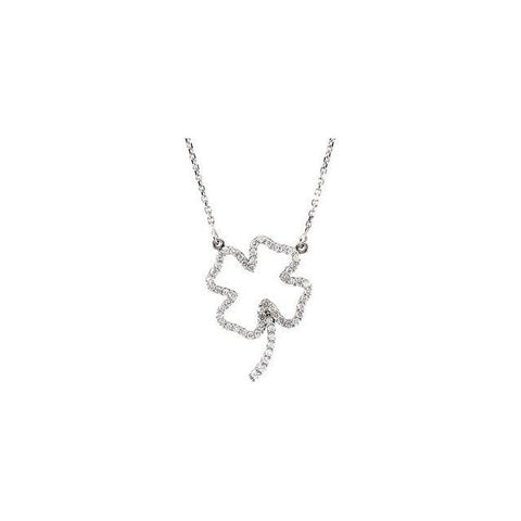 14K. White Gold 1/4ctw DiamondClover16'' Necklace - Moijey Fine Jewelry and Diamonds