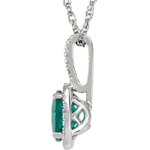 Sterling Silver 7 mm Lab-Grown Emerald & .015 CTW Diamond 18" Necklace