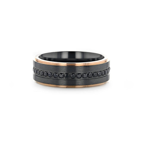 Flat Brushed Black Titanium with Ring Rose Gold Plated Inside and Black Sapphires