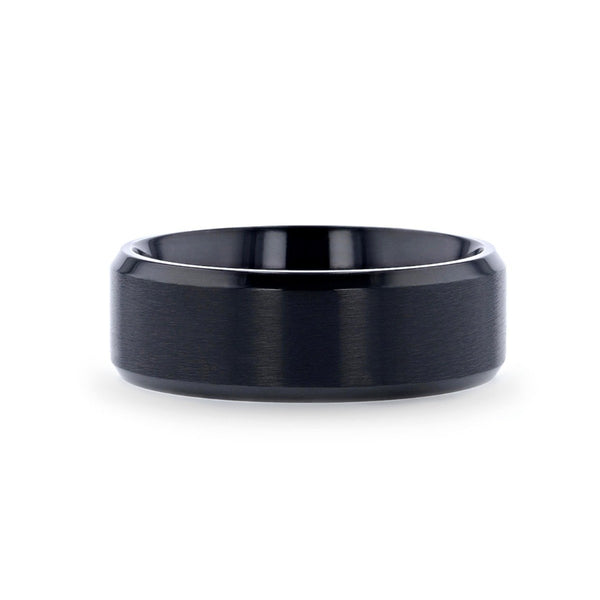 Black Titanium Ring with Polished Beveled Edges and Brush Finished Center