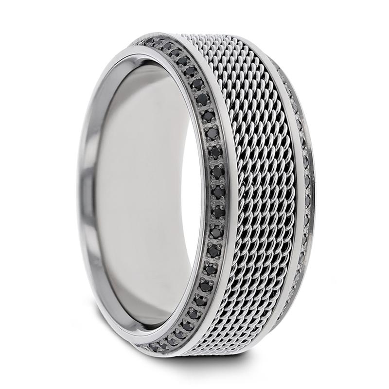 Titanium Wedding Ring with Steel Chains Round Black Diamonds