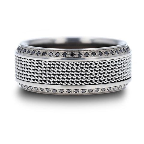 Titanium Wedding Ring with Steel Chains Round Black Diamonds - Moijey Fine Jewelry and Diamonds