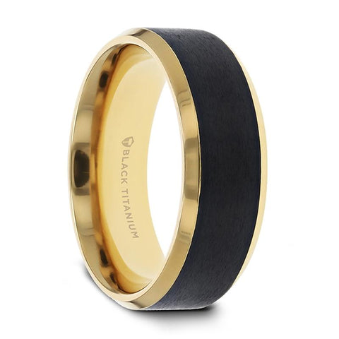 Gold Plated Black Titanium Polished Beveled Ring with Brushed Center - Moijey Fine Jewelry and Diamonds