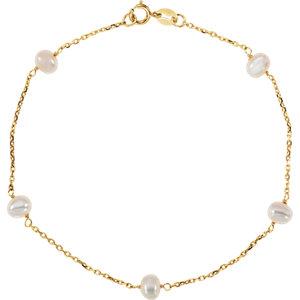 14K Yellow White Freshwater Cultured Pearl Station 7" Bracelet - Moijey Fine Jewelry and Diamonds