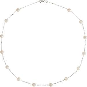 Sterling Silver Freshwater Cultured Pearl Station 18" Necklace