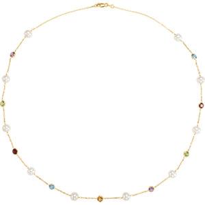 14K Yellow Freshwater Cultured Pearl & Multi-Gemstone 18" Station Necklace - Moijey Fine Jewelry and Diamonds