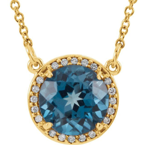 Round London Blue Topaz & .04 CTW Diamond Halo 16" Necklace - Moijey Fine Jewelry and Diamonds