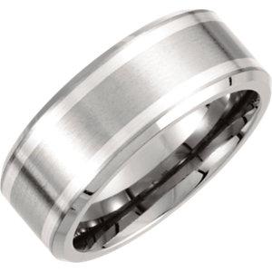 Titanium & Sterling Silver Inlay 9mm Beveled Edge Band - Moijey Fine Jewelry and Diamonds