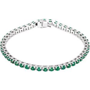 Platinum Natural Emerald Line 7" Bracelet