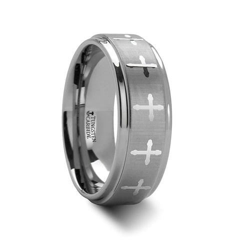 Engraved Cross Tungsten Carbide Ring - Moijey Fine Jewelry and Diamonds