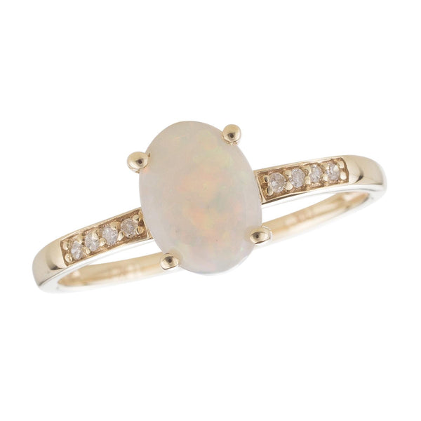 14k Yellow Gold Diamond and Opal Ring