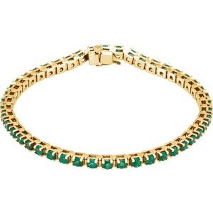 14K Yellow Natural Emerald Line 7" Bracelet