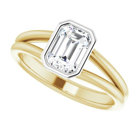 14k yellow and white 7x5 mm emerald cut engagement ring - Moijey Fine Jewelry and Diamonds