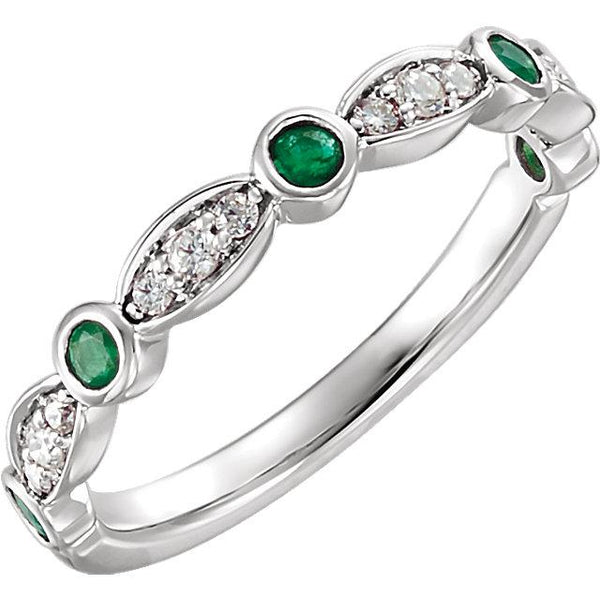 14K White Gold Emerald & 1/6 CTW Diamond Ring - Moijey Fine Jewelry and Diamonds