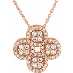 14K Rose 1/2 CTW Natural Diamond Clover 18" Necklace