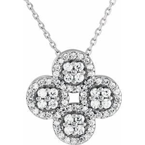 Platinum 1/2 CTW Natural Diamond Clover 18" Necklace