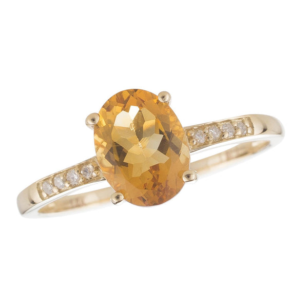 14k Yellow Gold Diamond and Citrine Ring