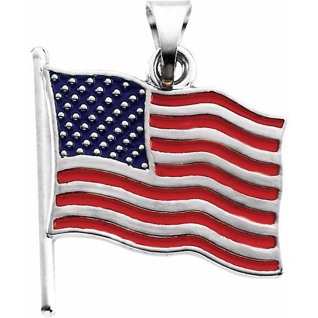14k White Enameled American Flag Pendant